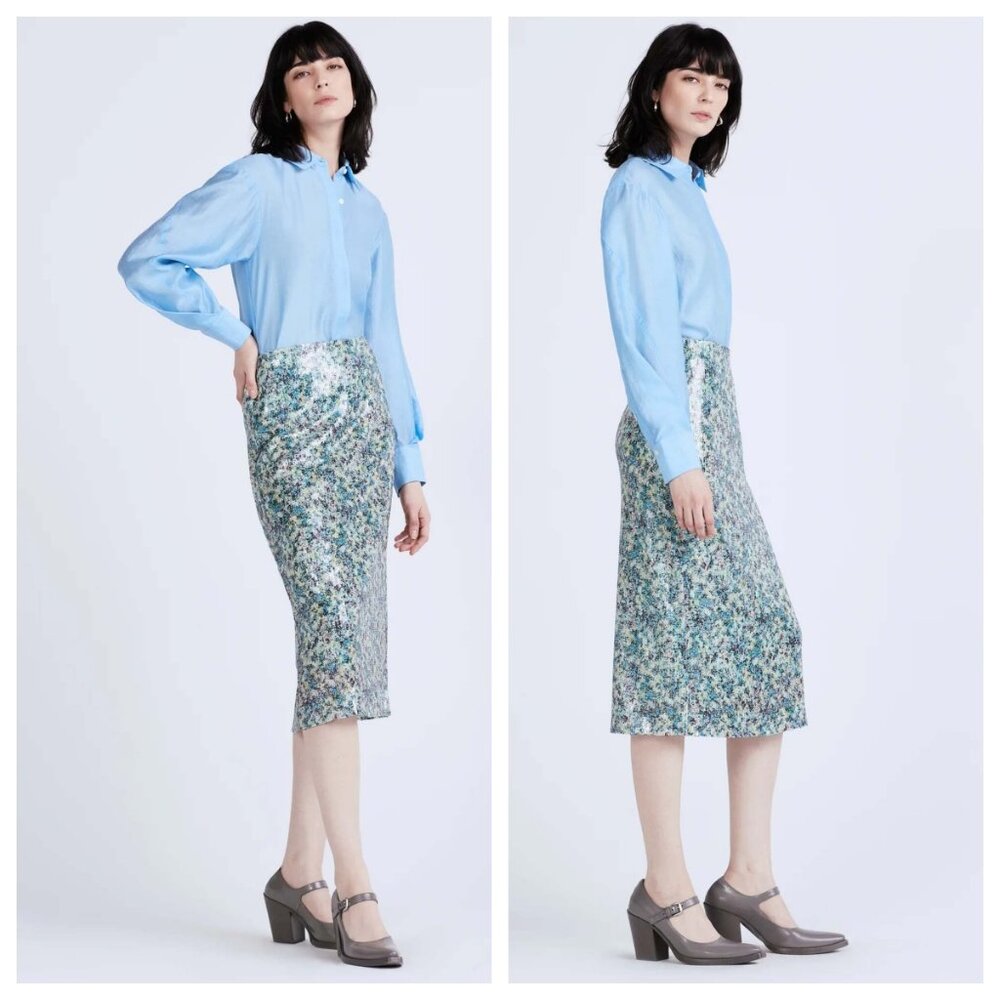 Derek Lam 10 Crosby Alissa Sequin Midi Skirt Teal